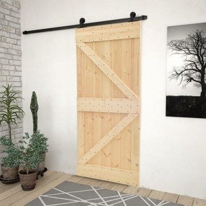 vidaXL Posuvné dvere s kovaním 90x210 cm, borovicový masív