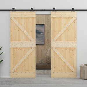 vidaXL Posuvné dvere s kovaním 90x210 cm, borovicový masív