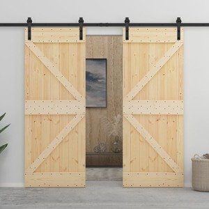 vidaXL Posuvné dvere s kovaním 90x210 cm, borovicový masív