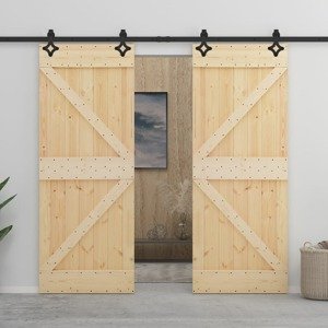 vidaXL Posuvné dvere s kovaním 100x210 cm, borovicový masív