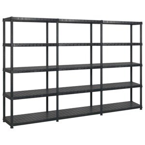vidaXL Regál s 5 úložnými poličkami čierny 274,5x45,7x185 cm plastový