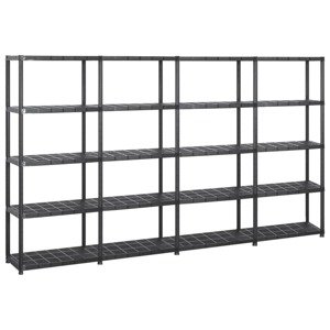 vidaXL Regál s 5 úložnými poličkami čierny 284x38x170 cm plastový