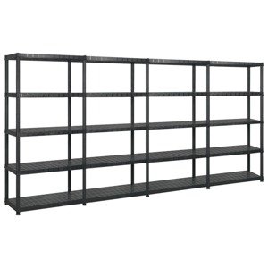 vidaXL Regál s 5 úložnými poličkami čierny 340x40x185 cm plastový