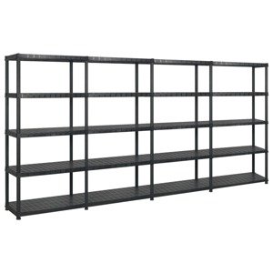 vidaXL Regál s 5 úložnými poličkami čierny 366x45,7x185 cm plastový
