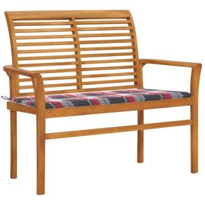 vidaXL Záhradná lavička+červená kockovaná podložka 112cm, tíkový masív