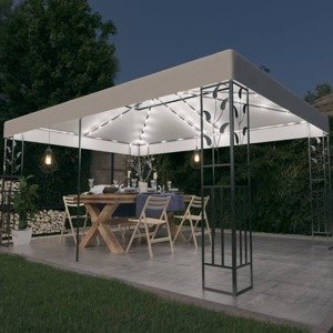 vidaXL Altánok s dvojitou strieškou a LED reťazou 3x4 m, biely