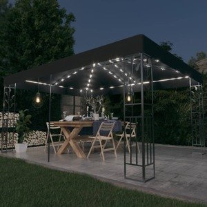 vidaXL Altánok s dvojitou strieškou a LED reťazou 3x4 m, antracitový