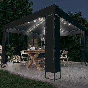vidaXL Altánok s dvojitou strieškou a LED reťazou 3x3 m, antracitový