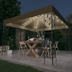 vidaXL Altánok s LED reťazou 3x3 m, sivohnedý