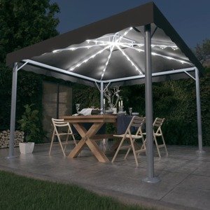 vidaXL Altánok s LED reťazou 300x300 cm, antracitový, hliník
