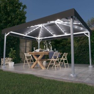 vidaXL Altánok s LED reťazou 400x300 cm, antracitový, hliník