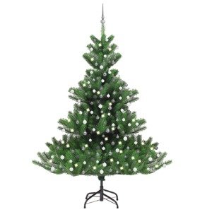 vidaXL Umelý vianočný stromček jedľa Nordmann LED a gule zelený 240 cm