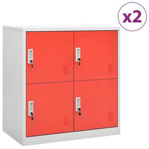 vidaXL Uzamykacie skrinky 2 ks bledosivé a červené 90x45x92,5 cm oceľové
