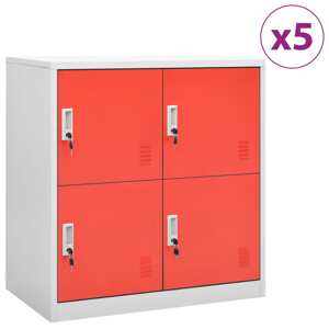 vidaXL Uzamykacie skrinky 5 ks bledosivé a červené 90x45x92,5 cm oceľové