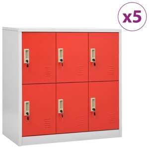 vidaXL Uzamykacie skrinky 5 ks bledosivé a červené 90x45x92,5 cm oceľové