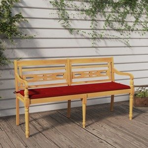 vidaXL Lavička Batavia s červenou podložkou 150 cm tíkový masív
