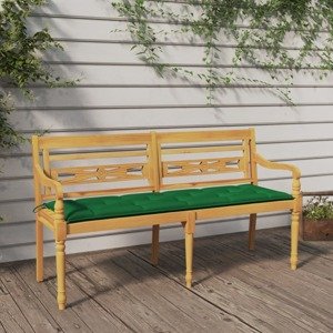 vidaXL Lavička Batavia so zeleným vankúšom 150 cm tíkový masív