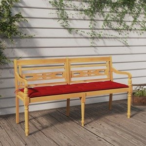 vidaXL Lavička Batavia s červenou podložkou 150 cm tíkový masív