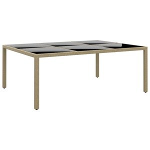 vidaXL Záhradný stôl 200x150x75 cm tvrdené sklo a polyratan béžový
