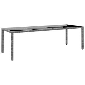 vidaXL Záhradný stôl 250x100x75 cm tvrdené sklo a polyratan sivý