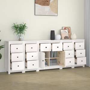 vidaXL Komoda biela 230x35x80 cm borovicový masív