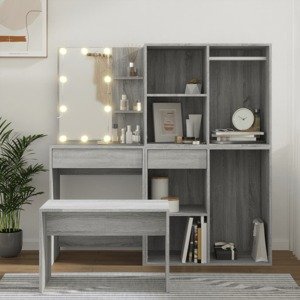 vidaXL Sada toaletného stolíka s LED sivý dub sonoma spracované drevo