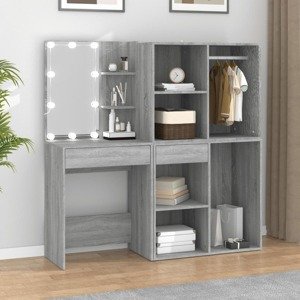 vidaXL Toaletný stolík s LED a skrinkami sivý sonoma spracované drevo