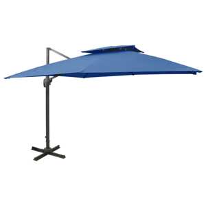 vidaXL Závesný slnečník s dvojitou strieškou 300x300 cm azúrovo-modrý