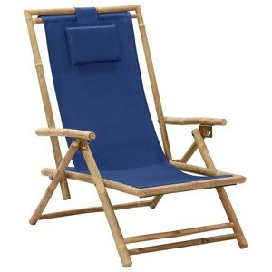 vidaXL Sklápacie relaxačné kreslo námornícky modré bambus a látka