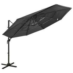 vidaXL 4-stupňový slnečník s hliníkovou tyčou antracitový 3x3 m