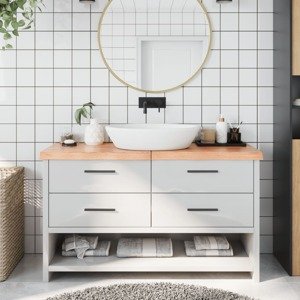 vidaXL Kúpeľňová doska bledohnedá 140x50x(2-6) cm ošetrený masív