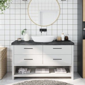 vidaXL Kúpeľňová doska tmavohnedá 140x50x(2-6) cm ošetrený masív
