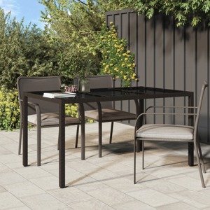 vidaXL Záhradný stôl 150x90x75 cm tvrdené sklo a polyratan hnedý