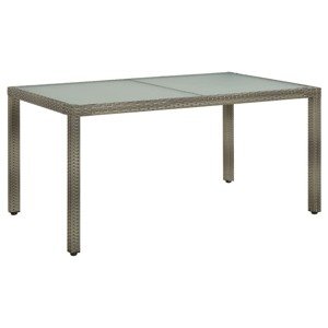 vidaXL Záhradný stôl 150x90x75 cm tvrdené sklo a polyratan sivý