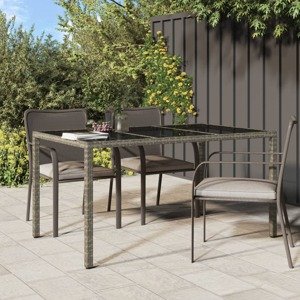 vidaXL Záhradný stôl 150x90x75 cm tvrdené sklo a polyratan sivý