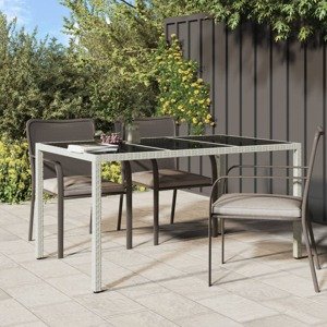 vidaXL Záhradný stôl 150x90x75 cm tvrdené sklo a polyratan biely