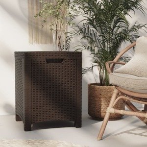 vidaXL Záhradný úložný box 39x39x46 cm, PP ratan, hnedý