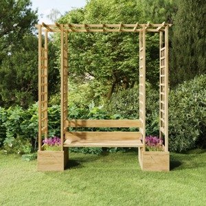vidaXL Záhradná pergola s lavičkou a kvetináčmi impregnovaný masív