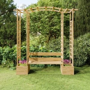 vidaXL Záhradná pergola s lavičkou a kvetináčmi impregnovaný masív