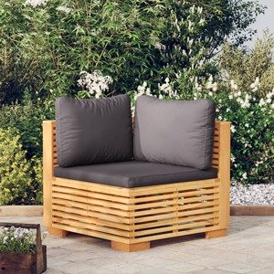 vidaXL Záhradná rohová pohovka s tmavosivými vankúšmi masívny teak