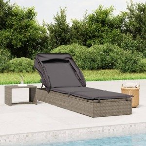 vidaXL Lehátko so skladacou strechou sivé 213x63x97 cm polyratan