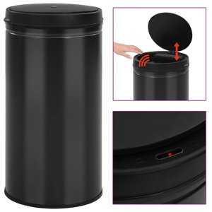 vidaXL Automatický odpadkový kôš, senzor 60 l, uhlíková oceľ, čierny