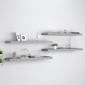 vidaXL Plávajúce nástenné police 4 ks, sivé 90x23,5x3,8 cm, MDF