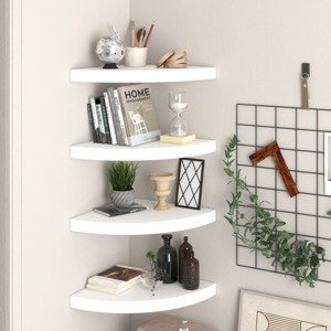 vidaXL Plávajúce rohové police 4 ks, biele 35x35x3,8 cm, MDF