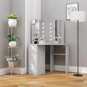 vidaXL Rohový toaletný stolík s LED betónovosivý 111x54x141,5 cm