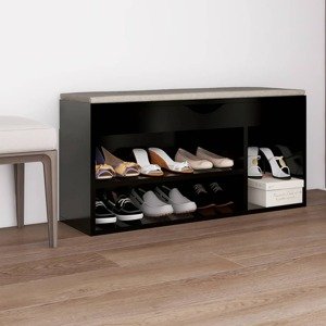 vidaXL Lavica na topánky s vankúšom čierna 104x30x49 cm drevotrieska