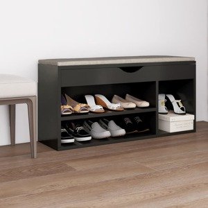 vidaXL Lavica na topánky s vankúšom sivá 104x30x49 cm drevotrieska