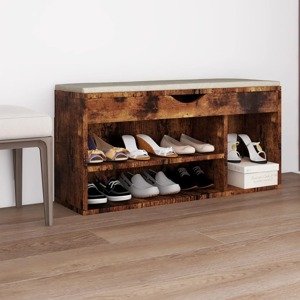 vidaXL Lavica na topánky s vankúšom tmavý dub 104x30x49 cm drevotrieska