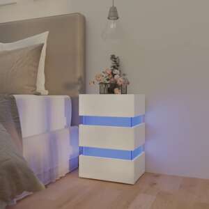 vidaXL Nočný stolík s LED, lesklý biely 45x35x67 cm, kompozitné drevo