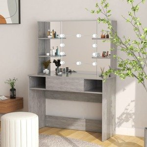 vidaXL Toaletný stolík s LED svetlami 100x40x135 cm MDF betónovo sivý